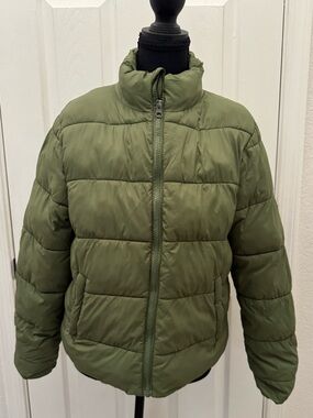 Time and Tru Olive Green Quilted Puffer Jacket
